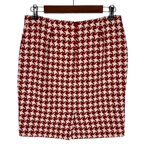 Talbots Women's 6P Wool Blend Houndstooth Skirt Red White - Picture 2 of 8